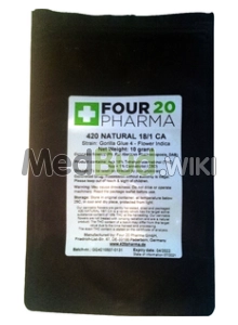 Packaging for Four 20 Pharma Natural T18:C0 Gorilla Glue #4 Medical Cannabis Flower