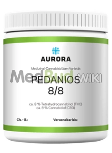 Packaging for Aurora® Pedanios T8:C8 Equiposa Medical Cannabis Flower