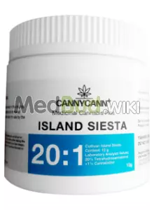 Packaging for CannyCann+ Island Siesta T20 Hellfire OG Medical Cannabis Flower