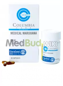Packaging for Columbia Care ClaraCeed T0:C10 CBD Capsules Medical Cannabis