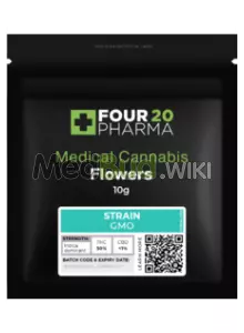 Packaging for Four 20 Pharma GMO T30 Garlic Mushroom Onion Medical Cannabis Flower