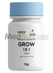 Packaging for Grow® Pharma T18 Gelato #33 Medical Cannabis Flower