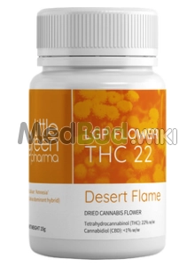 Packaging for Little Green Pharma Desert Flame T22 Amnesia Haze Medical Cannabis