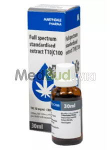Packaging for Martindale Pharma T10:C100 Full Spectrum Oil Medical Cannabis