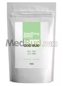 Packaging for Breathing Green T25 God Bud Medical Cannabis