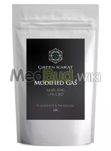 Packaging for Green Karat MG T24 Modified Gas Medical Cannabis Flower