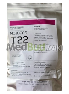 Packaging for Noidecs T22 Sour Kush Medical Cannabis Flower