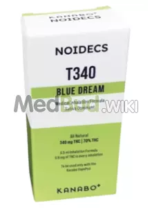 Packaging for Noidecs T340 Blue Dream Vape Cartridge (Kanabo Fitment) Medical Cannabis