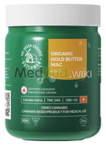 Packaging for Green Organic Dutchman™ Organic T24 Gold Butter MAC Medical Cannabis Flower